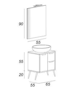 Mobile bagno 'madrid' rovere con specchio e lavello, 65x55x75 cm